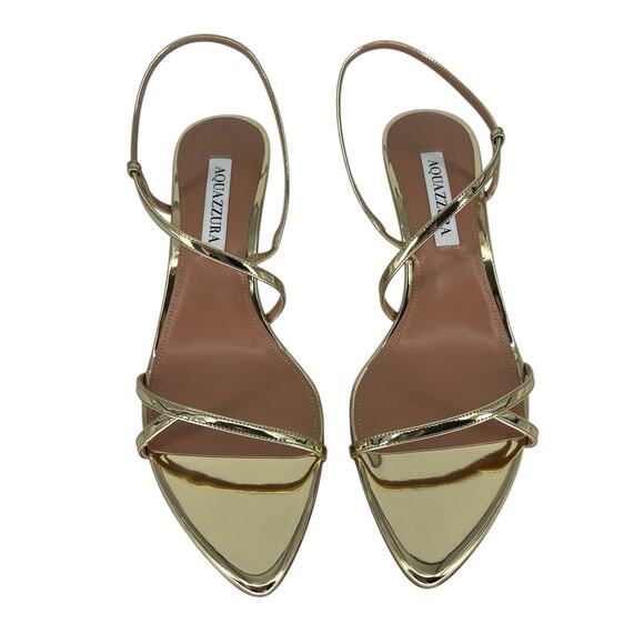 Aquazzura Tease Soft Gold Leather Kitten Heel Sandals Size 38.5 - Picture 8 of 15